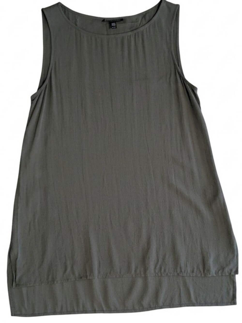 Eileen Fisher Silk Georgette Tunic Tank Top PS Petite Small Olive Green Minimal